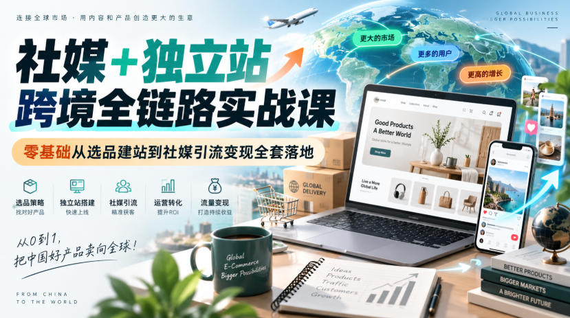 社媒+独立站跨境全链路实战课｜零基础从选品建站到社媒引流变现全套落地-MFXUI中国站