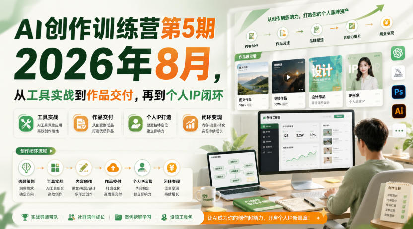 AI创作训练营第5期2026年8月，从工具实战到作品交付，再到个人IP闭环(更新0910)-MFXUI中国站