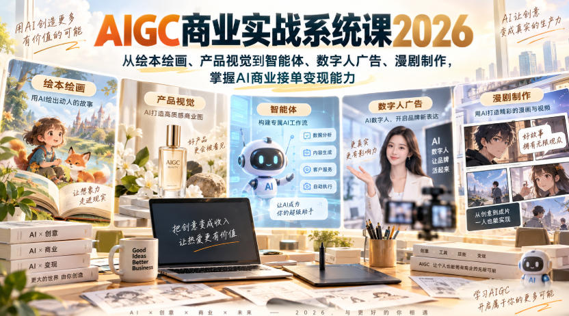 AIGC商业实战系统课2026，从绘本绘画、产品视觉到智能体、数字人广告、漫剧制作，掌握AI商业接单变现能力-MFXUI中国站