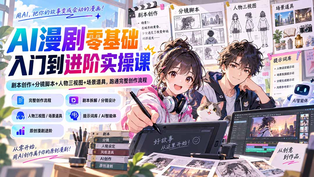 AI漫剧零基础入门到进阶实操课：剧本创作+分镜脚本+人物三视图+场景道具，跑通完整创作流程-MFXUI中国站