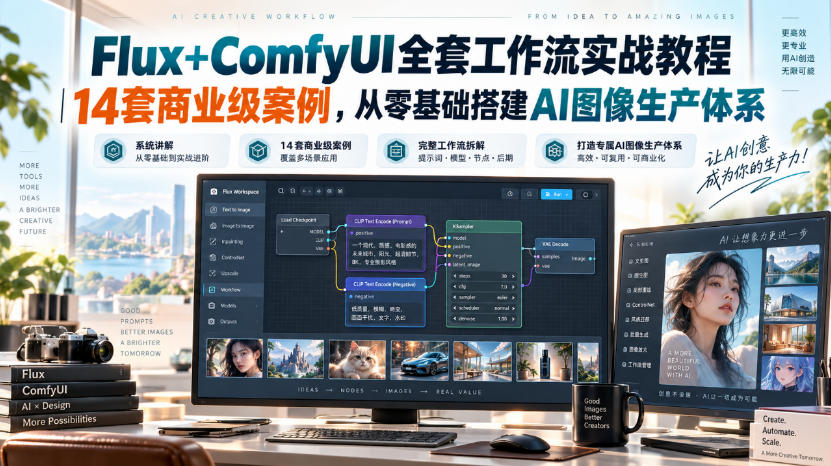 Flux+ComfyUI全套工作流实战教程｜14套商业级案例，从零基础搭建AI图像生产体系-MFXUI中国站