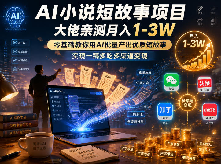 AI小说短故事项目，大佬亲测月入1-3W，零基础教你用AI批量产出优质短故事，实现一稿多吃多渠道变现(更新0910)-MFXUI中国站
