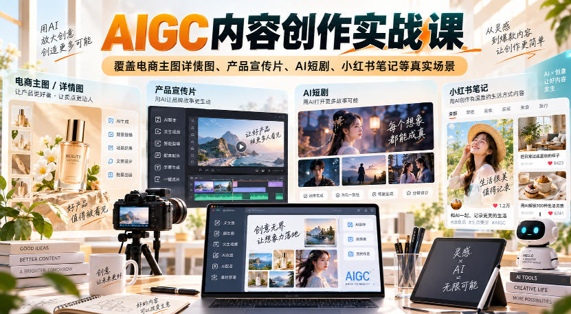 AIGC内容创作实战课,覆盖电商主图详情图、产品宣传片、AI短剧、小红书笔记等真实场景-MFXUI中国站