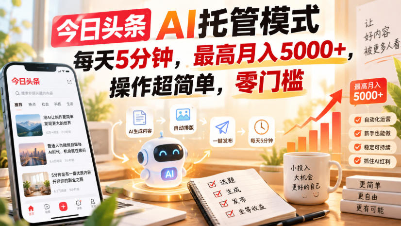 今日头条AI托管模式，每天5分钟，最高月入5000+，操作超简单，零门槛【揭秘】-MFXUI中国站