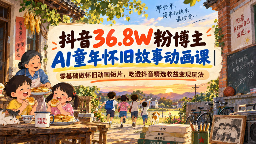 抖音36.8W粉博主AI童年怀旧故事动画课｜零基础做怀旧动画短片，吃透抖音精选收益变现玩法-MFXUI中国站