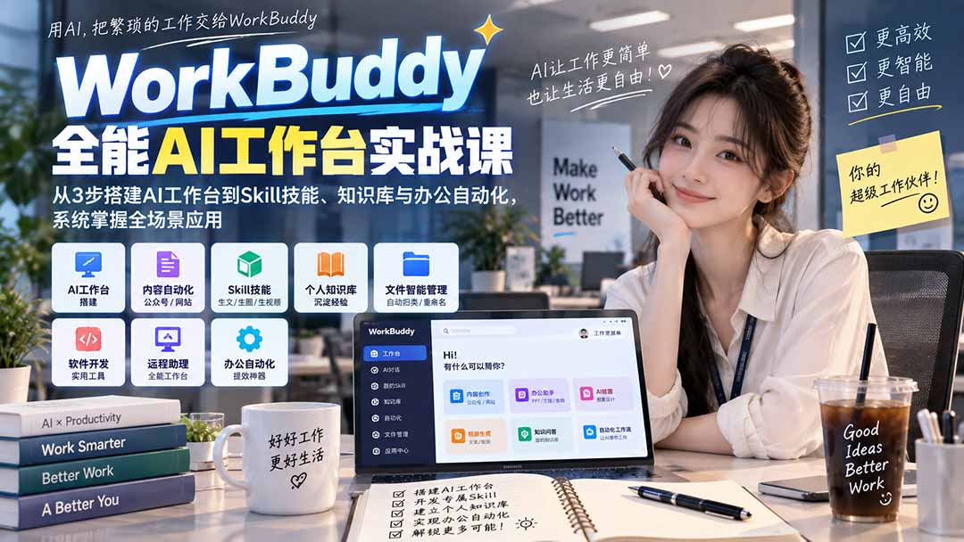 WorkBuddy全能AI工作台实战课:从3步搭建AI工作台到Skill技能、知识库与办公自动化,系统掌握全场景应用-MFXUI中国站