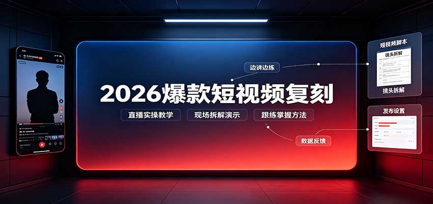 2026爆款短视频复刻：直播实操教学，配套文字文档掌握全流程-MFXUI中国站