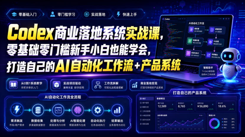 Codex商业落地系统实战课，零基础零门槛新手小白也能学会，打造自己的AI自动化工作流+产品系统(更新)-MFXUI中国站