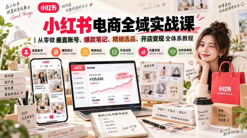 小红书电商全域实战课|从零做垂直账号、爆款笔记、精细选品、开店变现全体系教程-MFXUI中国站