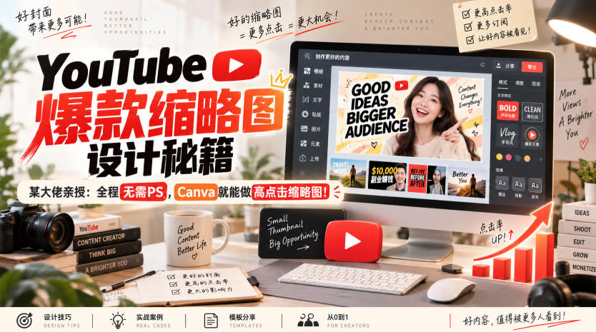 YouTube爆款缩略图设计秘籍，某油管大佬(610万订阅者)亲授，全程无需PS，Canva就能做高点击缩略图！【原创双语字幕】-MFXUI中国站
