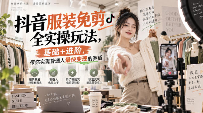 抖音服装免剪全实操玩法，基础+进阶，带你实现普通人最快变现的赛道-MFXUI中国站