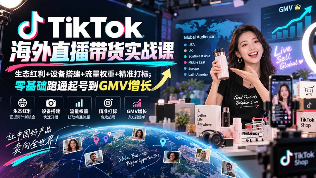 TikTok海外直播带货实战课｜生态红利+设备搭建+流量权重+精准打标，零基础跑通起号到GMV增长-MFXUI中国站