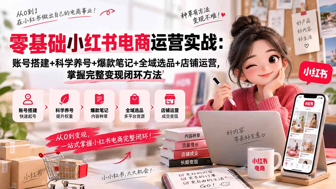 零基础小红书电商运营实战:账号搭建+科学养号+爆款笔记+全域选品+店铺运营,掌握完整变现闭环方法-MFXUI中国站