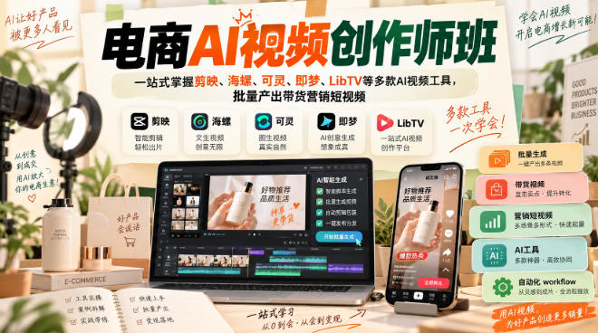 电商AI视频创作师班，一站式掌握剪映、海螺、可灵、即梦、LibTV等多款AI视频工具，批量产出带货营销短视频-MFXUI中国站