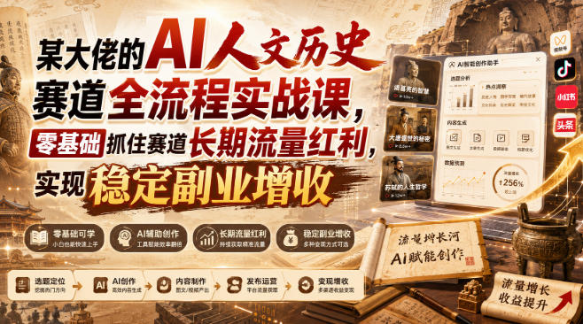 某大佬的AI人文历史赛道全流程实战课，零基础抓住赛道长期流量红利，实现稳定副业增收(更新)-MFXUI中国站