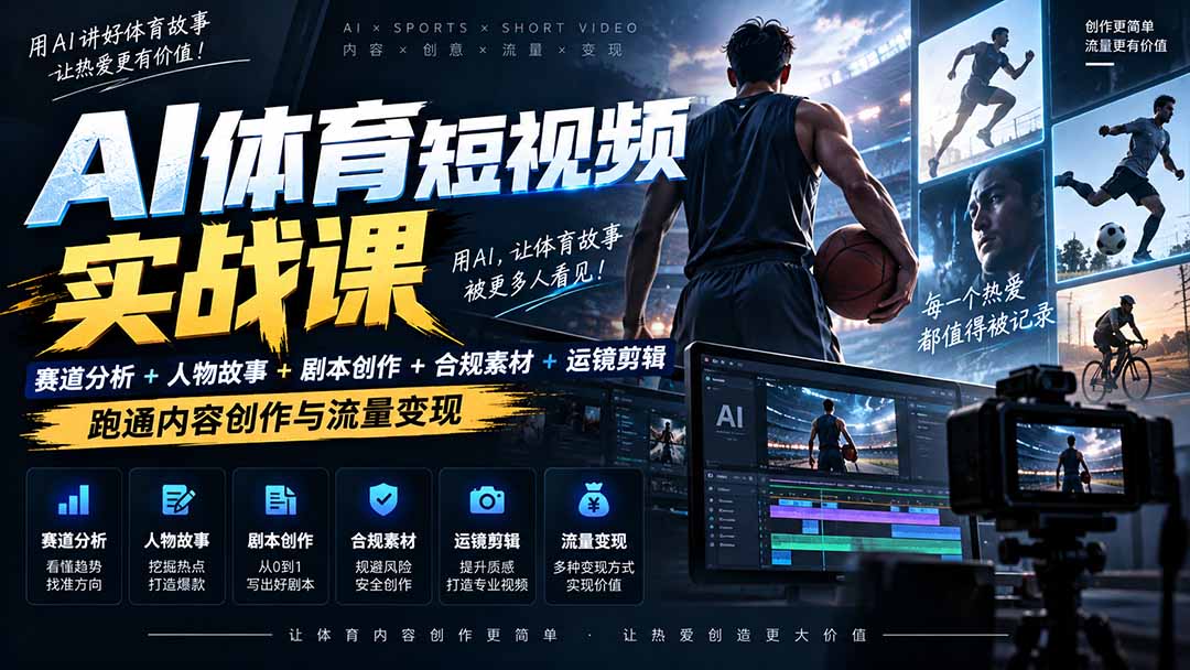 AI体育短视频赛道顶级玩法｜赛道分析+人物故事+剧本创作+版权处理+运镜剪辑，跑通流量变现-日赚1K+-MFXUI中国站