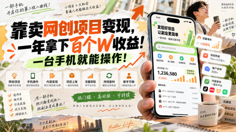 网创小程序虚拟资料变现，一年拿下百万收益，一部手机就可以做，0成本变现副业！-MFXUI中国站