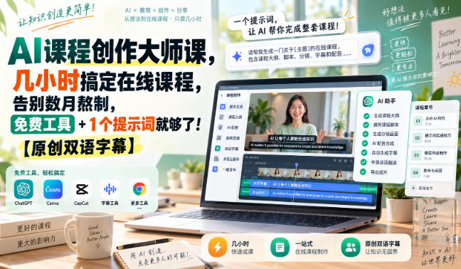AI课程创作大师课,几小时搞定在线课程,告别数月熬制,免费工具+1个提示词就够了!【原创双语字幕】-MFXUI中国站