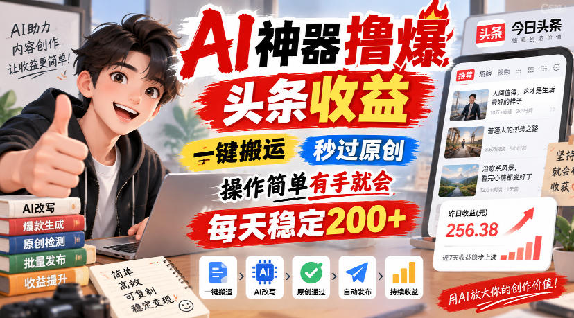 AI神器撸爆头条收益,一键搬运,秒过原创,操作简单有手就会,每天稳定200+【揭秘】-MFXUI中国站