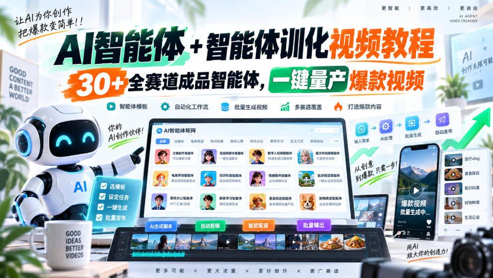 AI智能体+智能体训化视频教程，30+全赛道成品智能体，一键量产爆款视频-MFXUI中国站