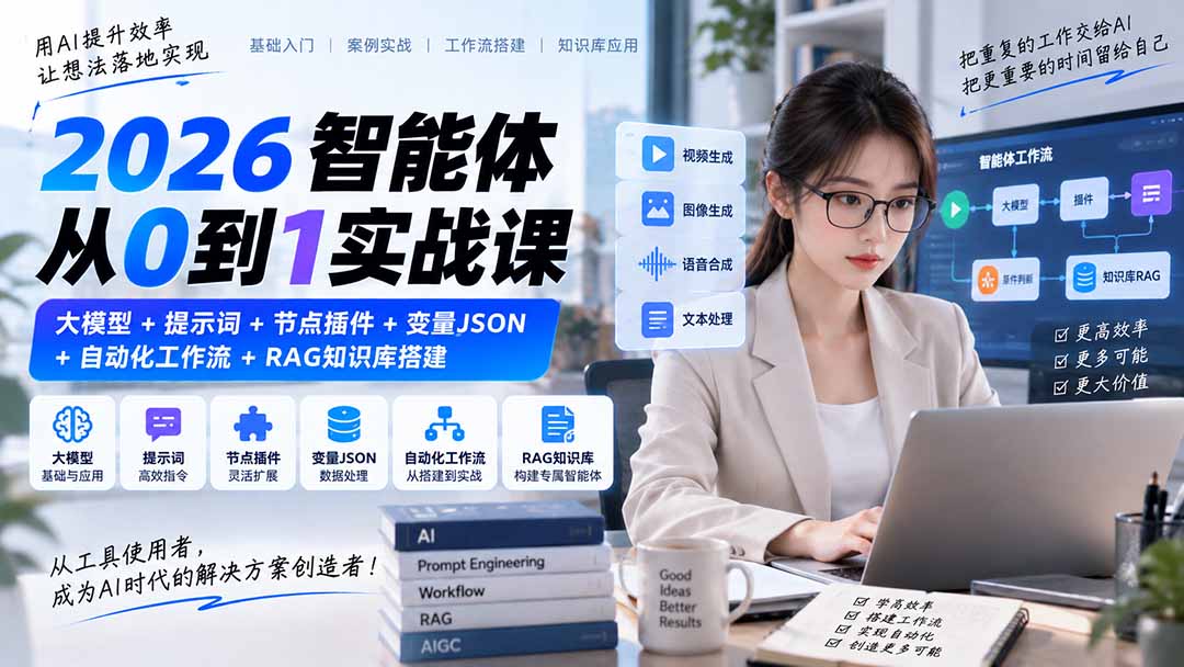 2026智能体从0到1实战课｜大模型+提示词+节点插件+变量JSON+自动化工作流+RAG知识库搭建-MFXUI中国站