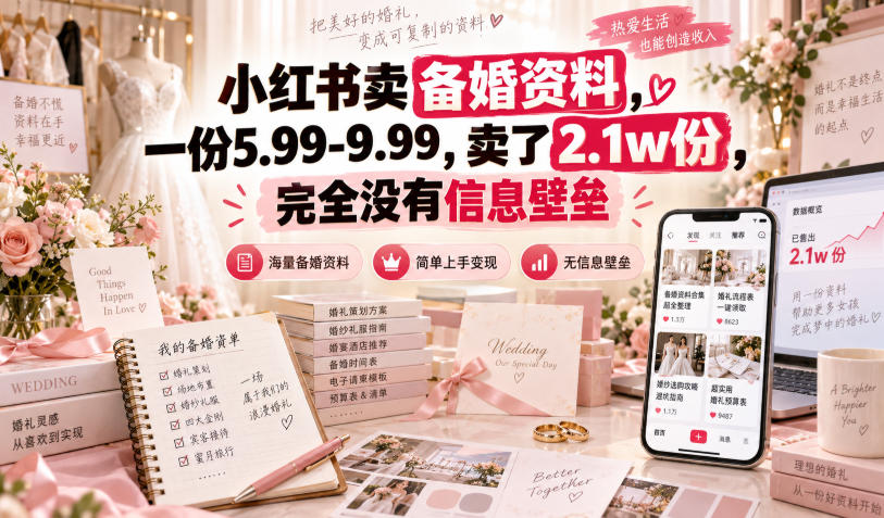 小红书卖备婚资料，一份5.99-9.99，卖了2.1w份，完全没有信息壁垒-MFXUI中国站