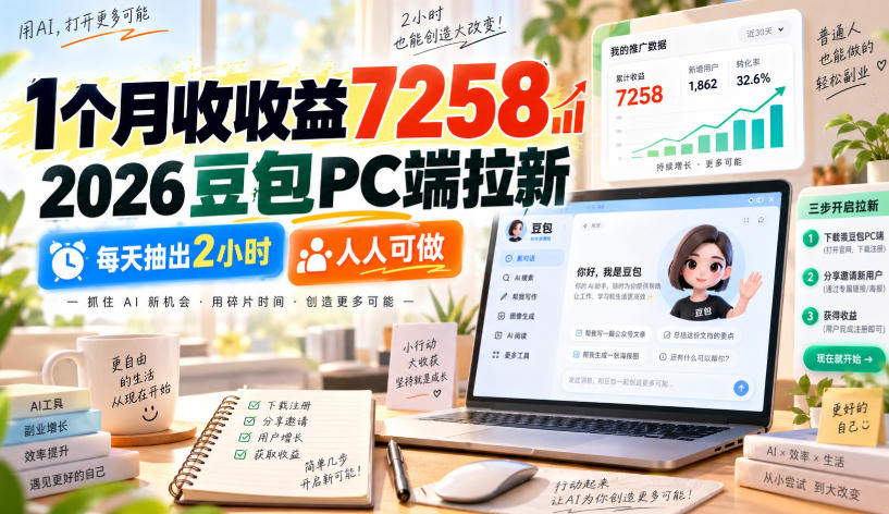 1个月收收益7258，2026豆包PC端拉新，每天抽出2小时，人人可做-MFXUI中国站