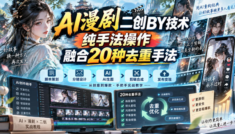 AI漫剧二创搬运技术，纯手法操作，融合20种去重手法-MFXUI中国站