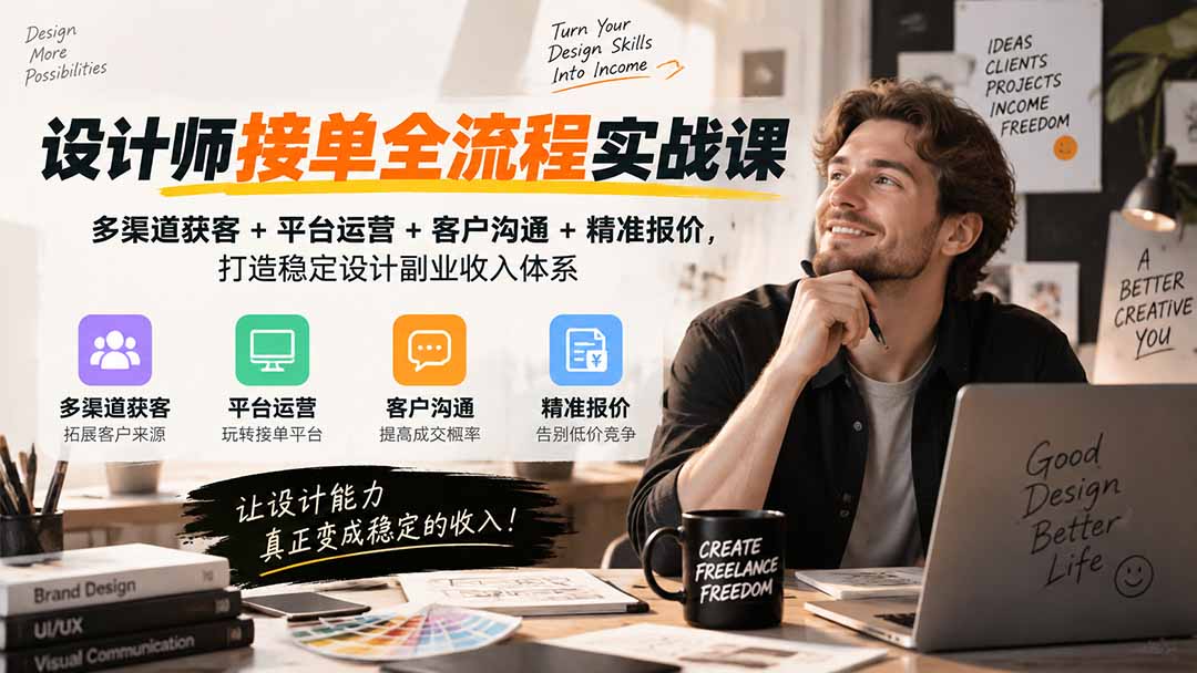 设计师接单全流程实战课-无水印｜多渠道获客+平台运营+客户沟通+精准报价，打造稳定设计副业收入体系-MFXUI中国站
