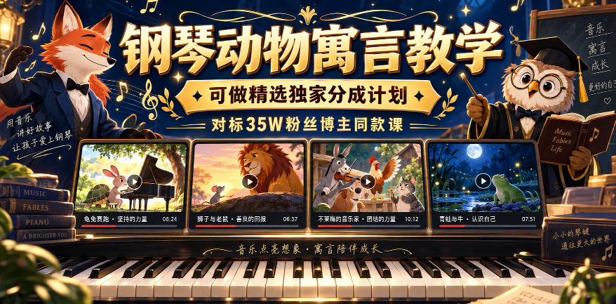 钢琴动物寓言教学，可做精选独家分成计划，对标35W粉丝博主同款课-MFXUI中国站