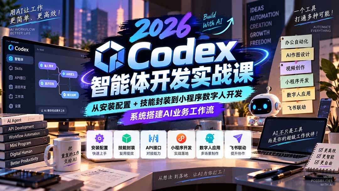 2026Codex智能体开发实战课:从安装配置+技能封装到小程序数字人开发,系统搭建AI业务工作流-MFXUI中国站