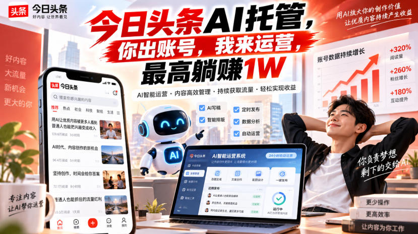 今日头条AI托管,你出账号,我来运营,最高躺賺1W【揭秘】-MFXUI中国站