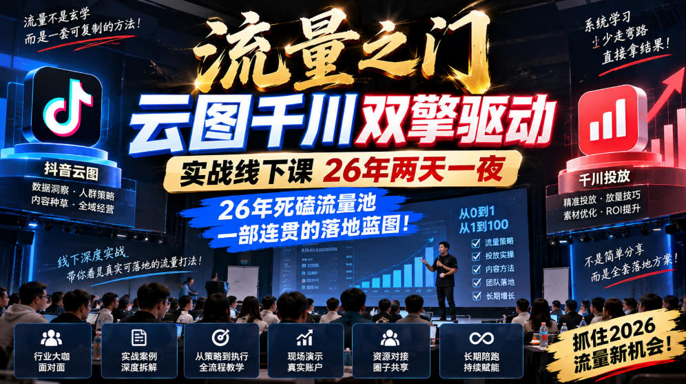 流量之门-云图千川双擎驱动实战线下课26年两天一夜，26年死磕流量池一部连贯的落地蓝图!-MFXUI中国站