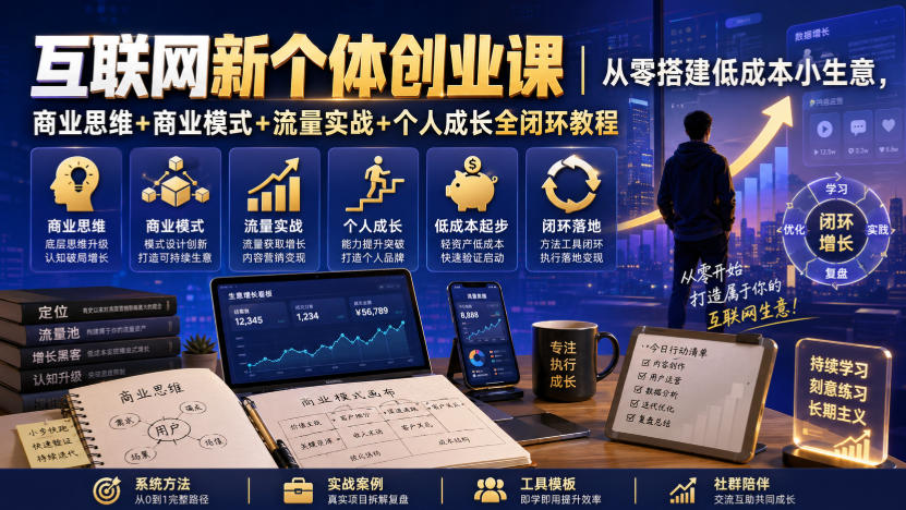 互联网新个体创业课｜从零搭建低成本小生意，商业思维+商业模式+流量实战+个人成长全闭环教程(更新0922)-MFXUI中国站