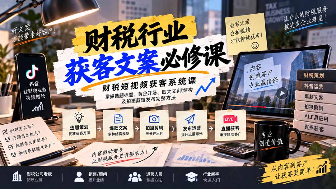财税短视频获客系统课：掌握选题标题、黄金开场、四大文案结构及拍摄剪辑发布完整方法-MFXUI中国站