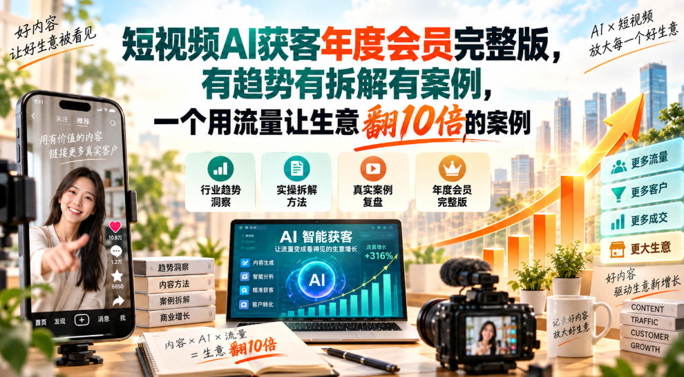 短视频AI获客年度会员完整版，有趋势有拆解有案例，一个用流量让生意翻10倍的案例-MFXUI中国站