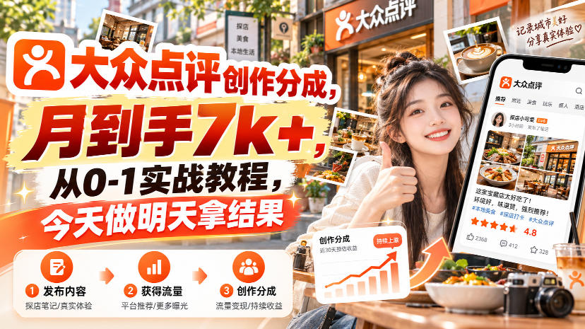 大众点评创作分成，月到手7k+，从0-1实战教程，今天做明天拿结果-MFXUI中国站