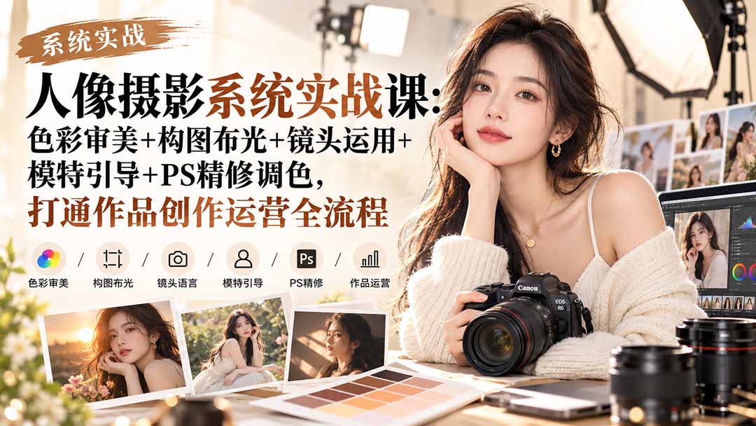 【无水印】人像摄影系统实战课：色彩审美+构图布光+镜头运用+模特引导+PS精修调色，打通作品创作运营全流程-MFXUI中国站