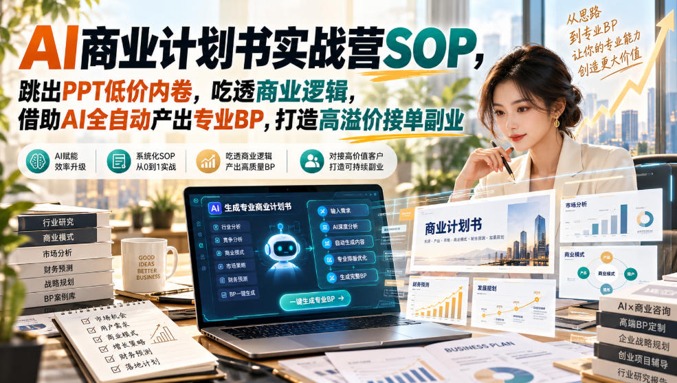 AI商业计划书实战营SOP，跳出PPT低价内卷，吃透商业逻辑，借助AI全自动产出专业BP，打造高溢价接单副业-MFXUI中国站