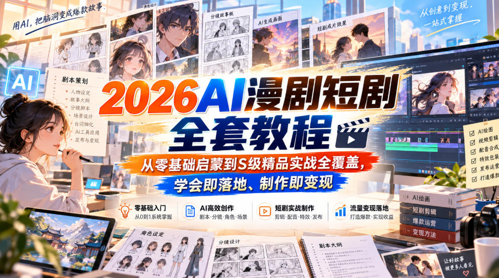 2026AI漫剧短剧全套教程，从零基础启蒙到S级精品实战全覆盖，学会即落地、制作即变现-MFXUI中国站