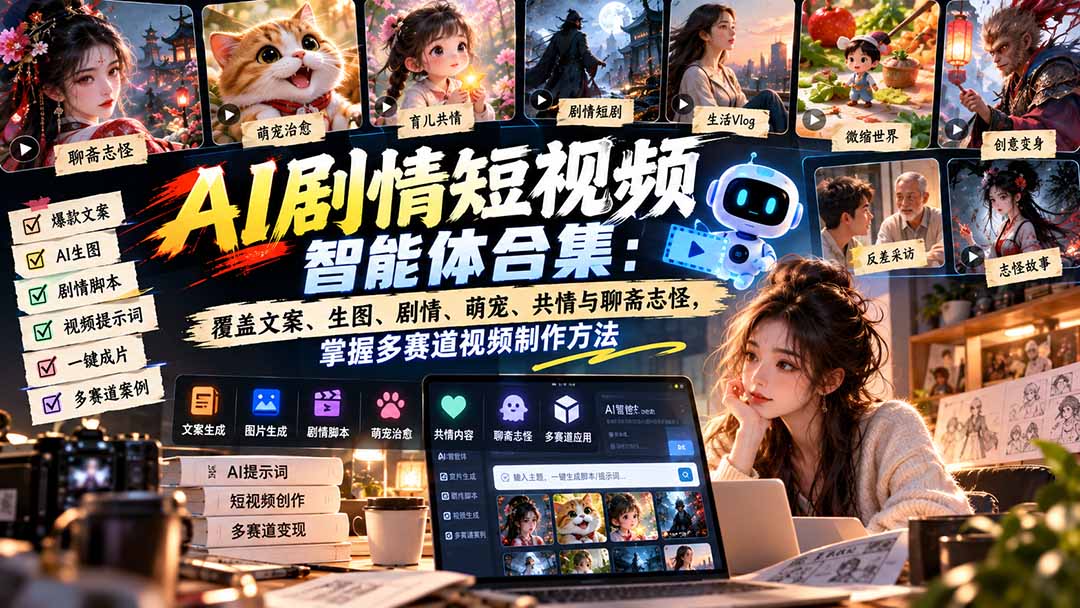 【无水印】AI剧情短视频智能体合集：覆盖文案、生图、剧情、萌宠、共情与聊斋志怪，掌握多赛道视频制作方法-MFXUI中国站
