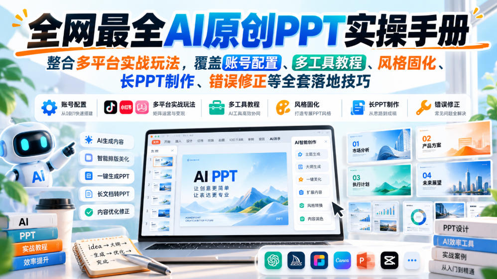 全网最全AI原创PPT实操手册,整合多平台实战玩法,覆盖账号配置、多工具教程、风格固化、长PPT制作、错误修正等全套落地技巧-MFXUI中国站