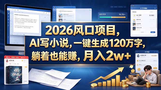 2026 风口项目,AI 写小说,一键生成 120 万字,躺着也能赚,月入 2w +-MFXUI中国站