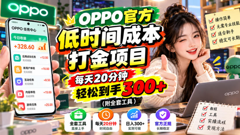 OPPO官方低时间成本打金项目，每天20分钟，轻松到手300+(附全套工具)【揭秘】-MFXUI中国站