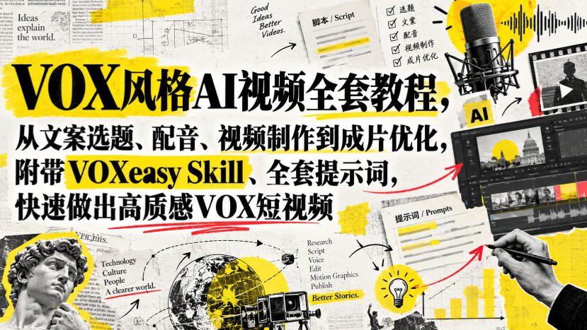 VOX风格AI视频全套教程，从文案选题、配音、视频制作到成片优化，附带VOXeasy Skill、全套提示词，快速做出高质感VOX短视频-MFXUI中国站