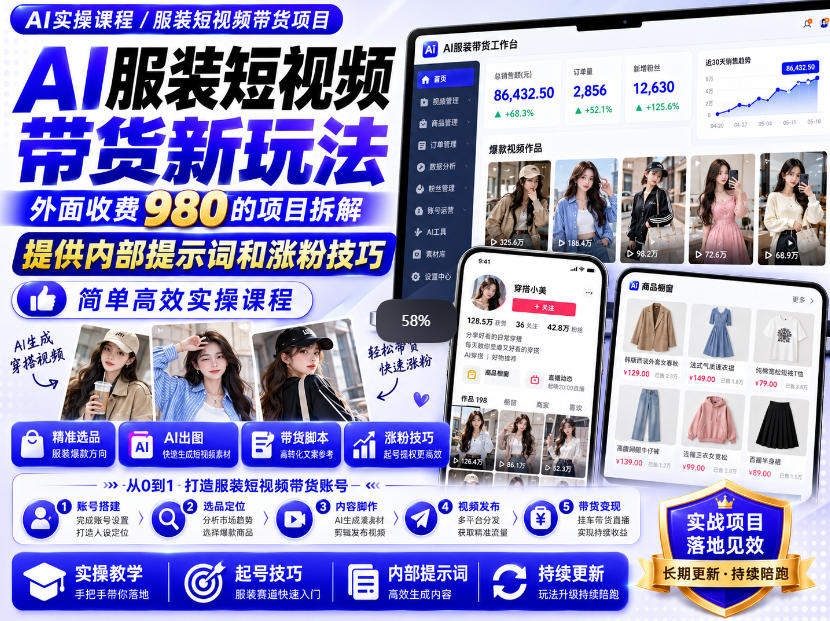 外面收费980AI快手带货系统课程，内部课程首次外放，操作简单高效，一分钟一条爆款视频-MFXUI中国站