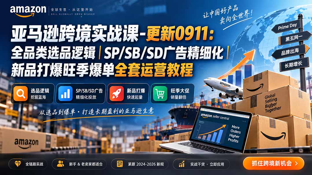 skyla亚马逊跨境实战课-更新0927：全品类选品逻辑｜SP/SB/SD广告精细化｜新品打爆旺季爆单全套运营教程-MFXUI中国站