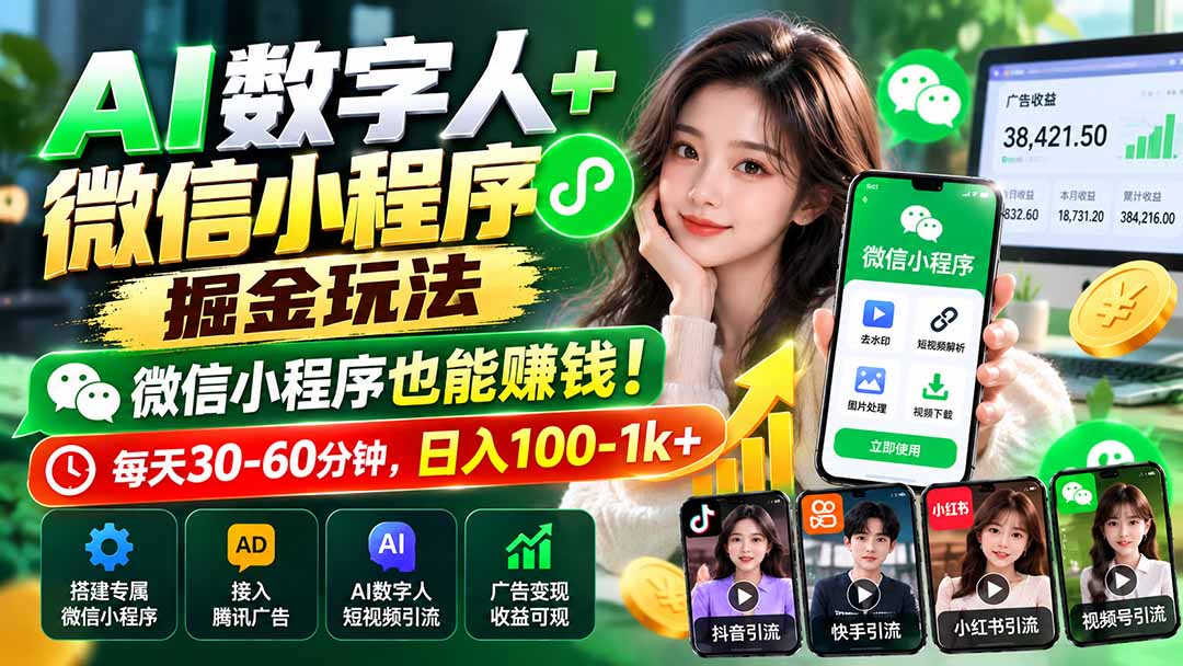AI数字人+微信小程序掘金玩法：微信小程序也能赚钱！每天30-60分钟，日入100-1k+-MFXUI中国站