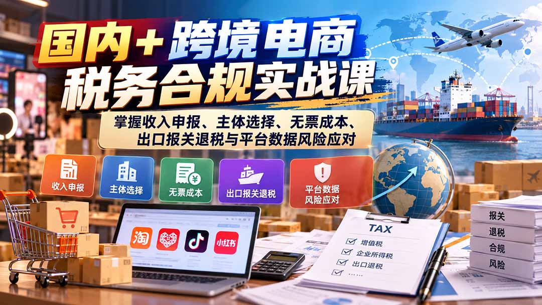 国内+跨境电商税务合规实战课：掌握收入申报、主体选择、无票成本、出口报关退税与平台数据风险应对-MFXUI中国站