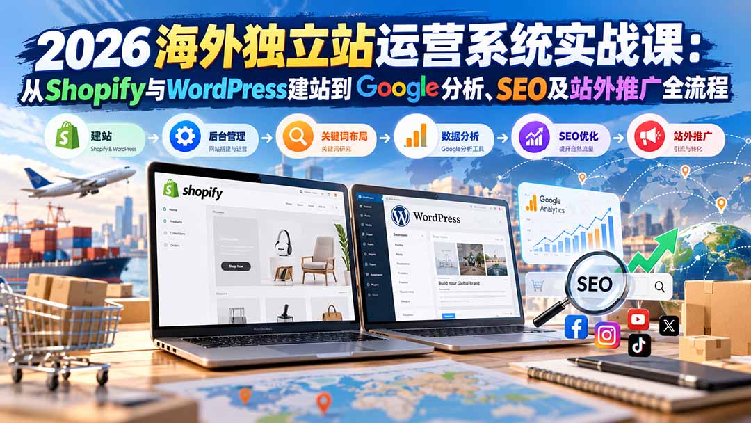 2026海外独立站运营系统实战课：从Shopify与WordPress建站到Google分析、SEO及站外推广全流程-MFXUI中国站